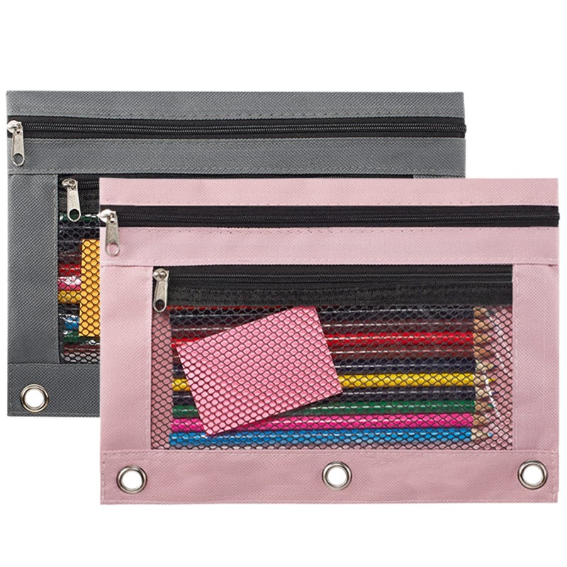 TOPWOOZU Pencil Pouch 3 Ring, Zipper Pencil Pouches Case Binder Cosmetic Bag 2 Pack - Image 1